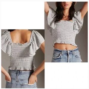 Maeve by Anthropologie black and white gingham smocked top